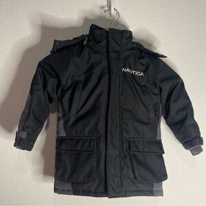 Nautica Little Boys Full Zip Snorkel Jacket Sz. 4t Black Hooded Water Resistant